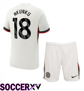 Soccer Jersey FC Chelsea (Nkunku 18) Kids Away White 2025/2026