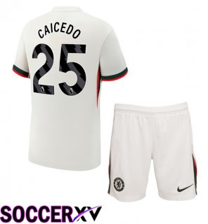 Soccer Jersey FC Chelsea (Caicedo 25) Kids Away White 2025/2026