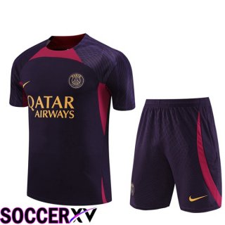 Paris PSG Training T Shirt + Shorts Purple 2023/2024