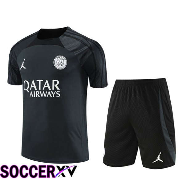 JORDAN Paris PSG Training T Shirt + Shorts Black 2023/2024