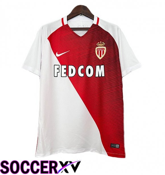 AS Monaco Retro Home Soccer Jersey White Red 2016-2017