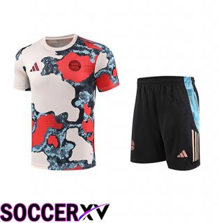Bayern Munich Kids Training T Shirt Beige Red Blue 2025 2026