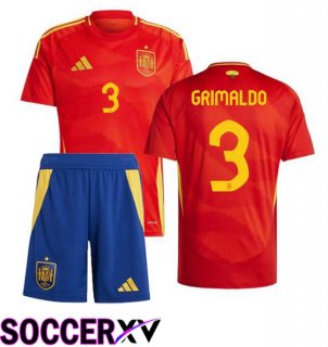 Spain (GRIMALDO 3) Kids Home Soccer Jersey Red UEFA Euro 2024