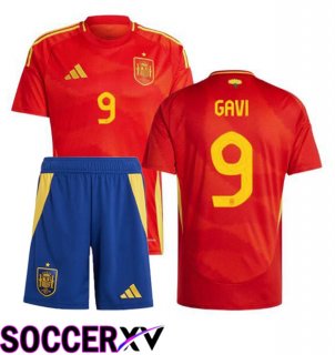 Spain (GAVI 9) Kids Home Soccer Jersey Red UEFA Euro 2024