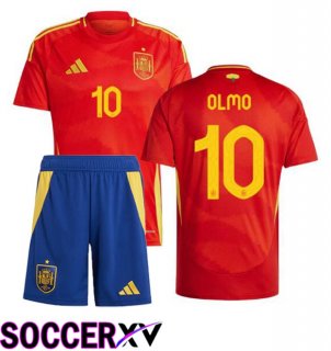 Spain (OLMO 10) Kids Home Soccer Jersey Red UEFA Euro 2024