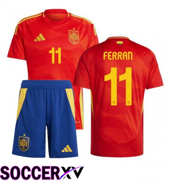 Spain (FERRAN 11) Kids Home Soccer Jersey Red UEFA Euro 2024