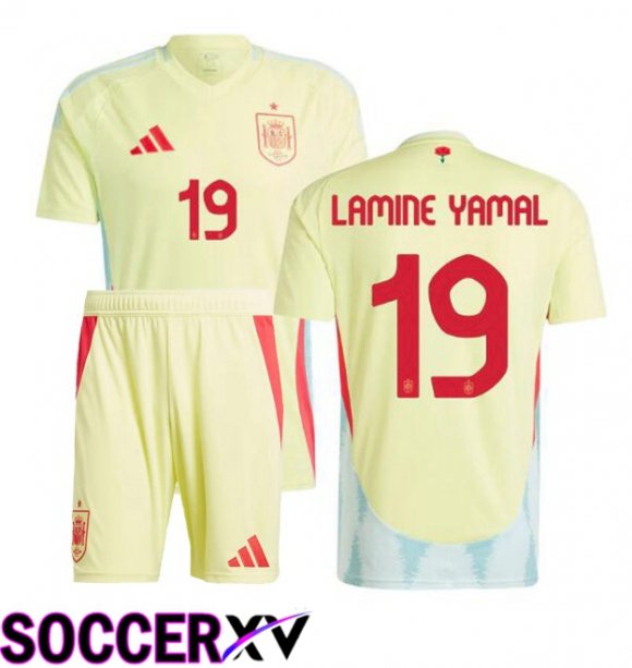 Spain (LAMINE YAMAL 19) Kids Away Soccer Jersey Yellow UEFA Euro 2024