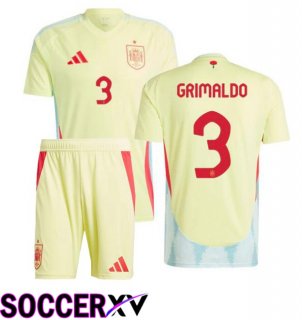 Spain (GRIMALDO 3) Kids Away Soccer Jersey Yellow UEFA Euro 2024