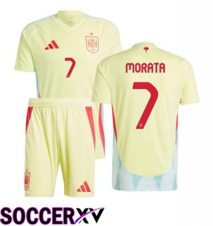 Spain (MORATA 7) Kids Away Soccer Jersey Yellow UEFA Euro 2024