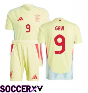 Spain (GAVI 9) Kids Away Soccer Jersey Yellow UEFA Euro 2024