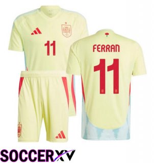 Spain (FERRAN 11) Kids Away Soccer Jersey Yellow UEFA Euro 2024