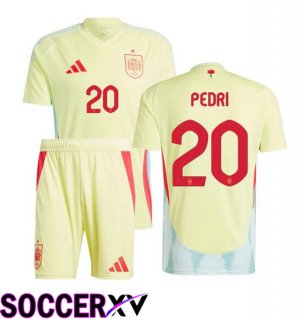 Spain (PEDRI 20) Kids Away Soccer Jersey Yellow UEFA Euro 2024