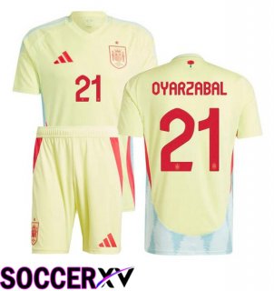 Spain (OYARZABAL 21) Kids Away Soccer Jersey Yellow UEFA Euro 2024