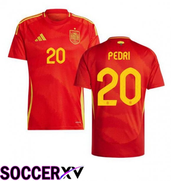 Spain (PEDRI 20) Home Soccer Jersey Red UEFA Euro 2024