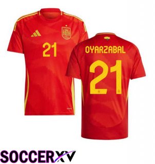 Spain (OYARZABAL 21) Home Soccer Jersey Red UEFA Euro 2024