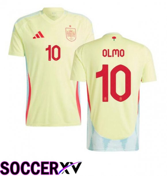 Spain (OLMO 10) Away Soccer Jersey Yellow UEFA Euro 2024