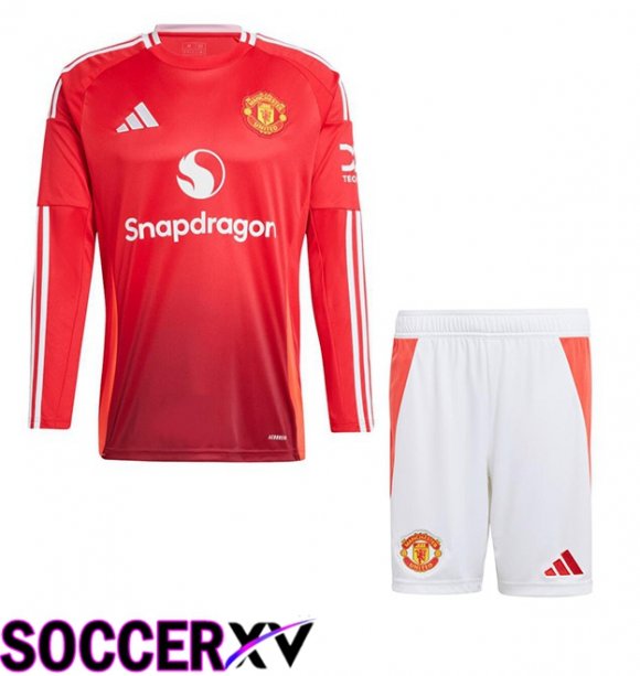 Manchester United Kids Home Soccer Jersey Long sleeve Red 2024/2025