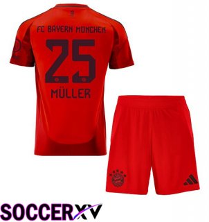 Bayern Munich (Müller 25) Kids Home Soccer Jersey Red 2024/2025