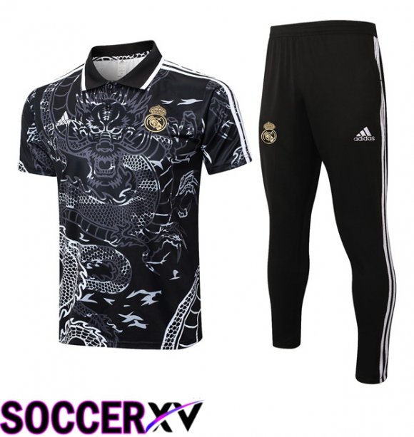 Real Madrid Soccer Polo + Training Pants Black 2024/2025