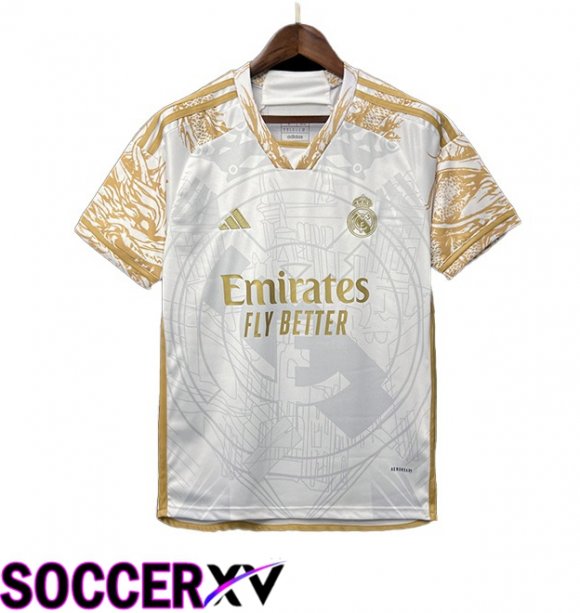 Real Madrid Soccer Jersey Special Edition White Yellow 2024/2025