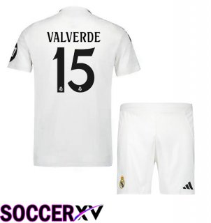 Real Madrid (Valverde 15) Kids Home Soccer Jersey White 2024/2025