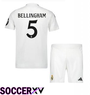 Real Madrid (Bellingham 5) Kids Home Soccer Jersey White 2024/2025