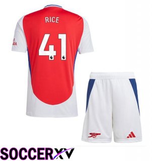 Arsenal (RICE 41) Kids Home Soccer Jersey Red White 2024/2025