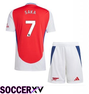 Arsenal (SAKA 7) Kids Home Soccer Jersey Red White 2024/2025