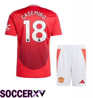 Manchester United (Casemiro 18) Kids Home Soccer Jersey Red 2024/2025