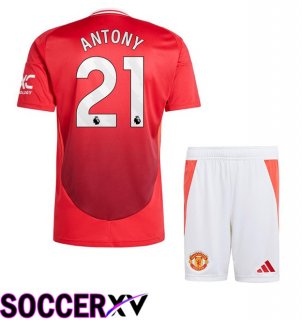 Manchester United (Antony 21) Kids Home Soccer Jersey Red 2024/2025