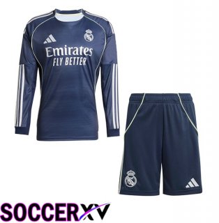 Real Madrid Kids Away Soccer Jersey Long sleeve Blue Royal 2025/2026