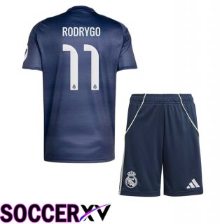 Real Madrid (Rodrygo 11) Kids Away Soccer Jersey Blue Royal 2025/2026