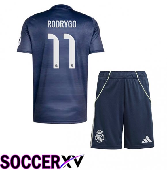 Real Madrid (Rodrygo 11) Kids Away Soccer Jersey Blue Royal 2025/2026