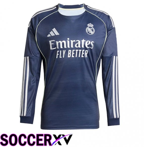 Real Madrid Away Soccer Jersey Long sleeve Blue Royal 2025/2026