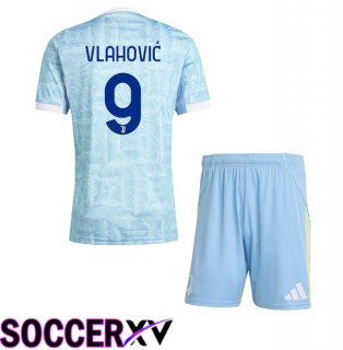 Juventus (VLAHOVIĆ 9) Kids Away Soccer Jersey Blue White 2025/2026