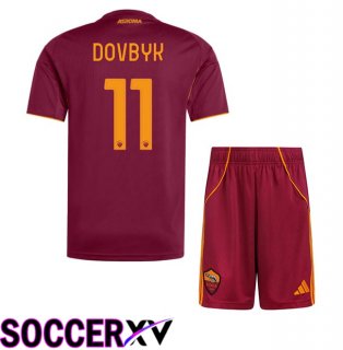 AS Rome (DOVBYK 11) Kids Home Soccer Jersey Red 2025/2026