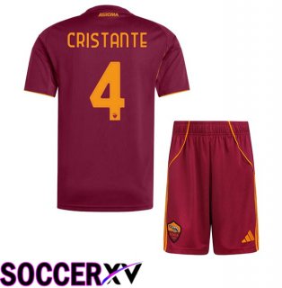 AS Rome (CRISTANTE 4) Kids Home Soccer Jersey Red 2025/2026