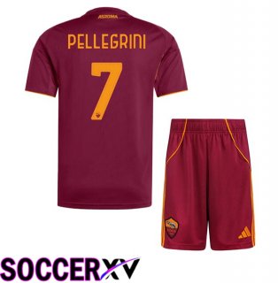 AS Rome (PELLEGRINI 7) Kids Home Soccer Jersey Red 2025/2026