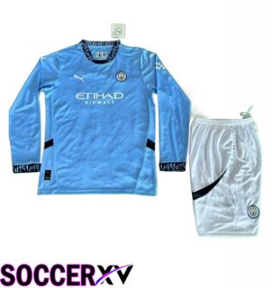 Manchester City Kids Home Soccer Jersey Long sleeve 2024/2025