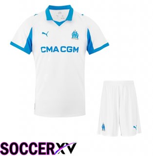 Marseille OM Kids Home Soccer Jersey 2025 2026