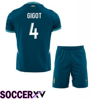 Marseille OM (GIGOT 4) Kids Away Soccer Jersey Blue 2024/2025