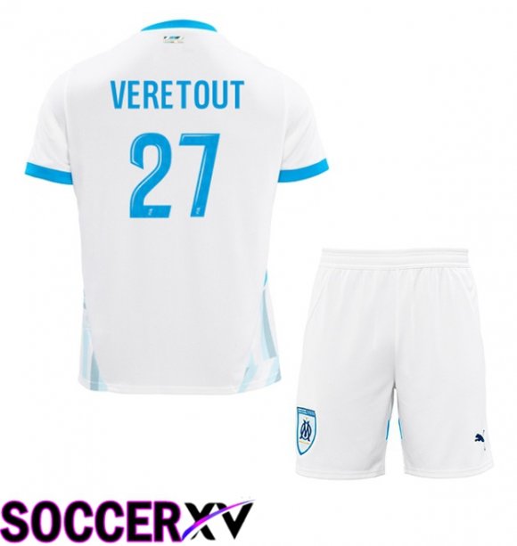 Marseille OM (VERETOUT 27) Kids Home Soccer Jersey White 2024/2025