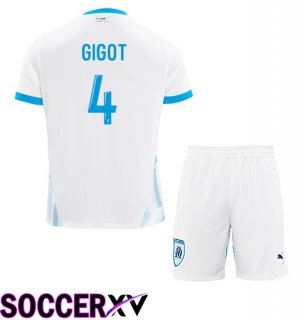 Marseille OM (GIGOT 4) Kids Home Soccer Jersey White 2024/2025