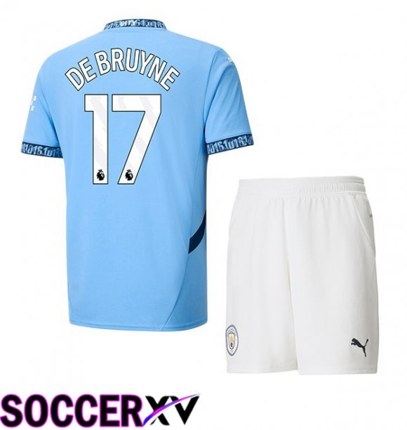 Manchester City (Kevin De Bruyne 17) Kids Home Soccer Jersey Blue 2024/2025