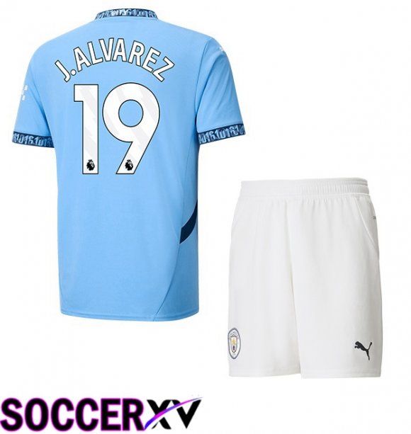 Manchester City (Julián Álvarez 19) Kids Home Soccer Jersey Blue 2024/2025