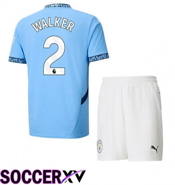 Manchester City (Kyle Walker 2) Kids Home Soccer Jersey Blue 2024/2025