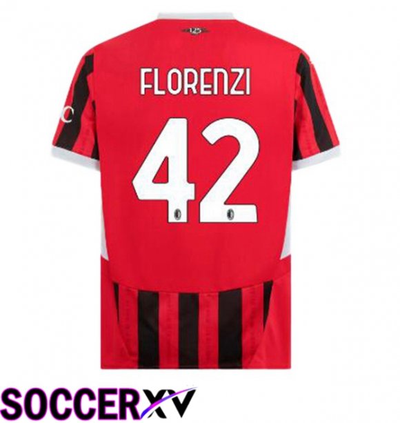 AC Milan (Florenzi 42) Home Soccer Jersey Red Black 2024/2025