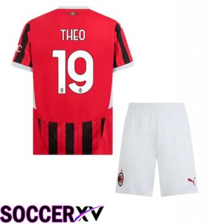 AC Milan (THEO 19) Kids Home Soccer Jersey Red Black 2024/2025