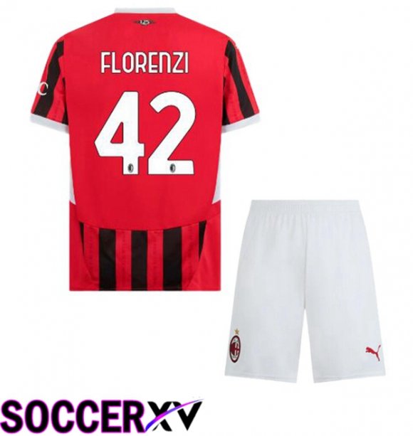 AC Milan (Florenzi 42) Kids Home Soccer Jersey Red Black 2024/2025