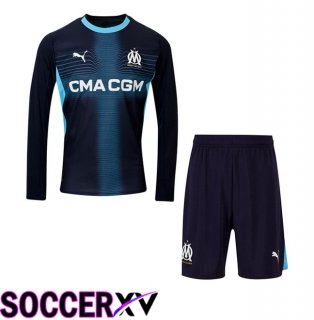 Marseille OM Kids Away Soccer Jersey Long sleeve Blue Royal 2025/2026